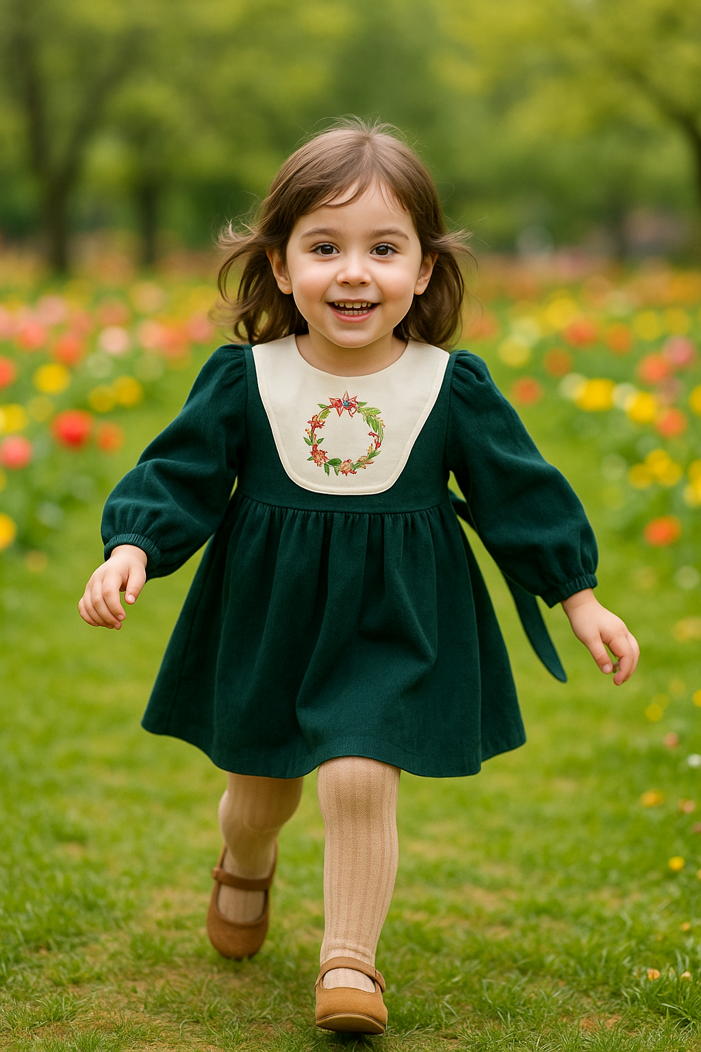 خرید پیراهن دخترانه بهاره یقه گلدوزی سبز | ارسال فوری
