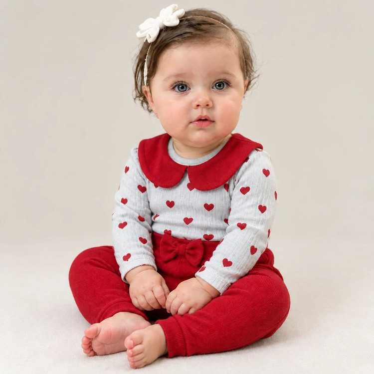 ست بادی شلوار هدبند قلبی ۳ ماه تا ۲ سال کد ۱۳۷۵
